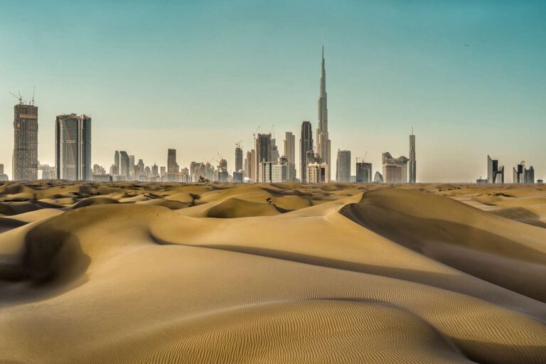 honeymoon shows, Dubai Desert & Mountains, UAE city in background